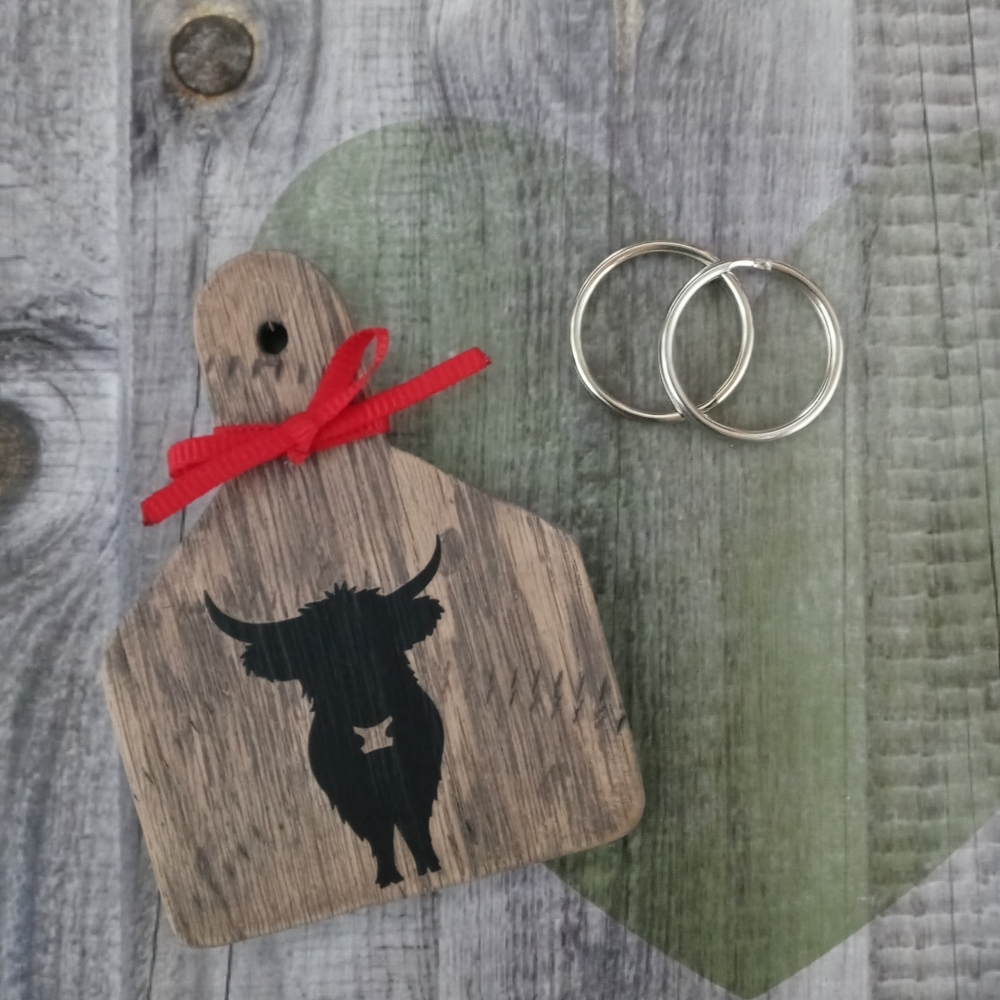 Wood Cow Tag Keychain